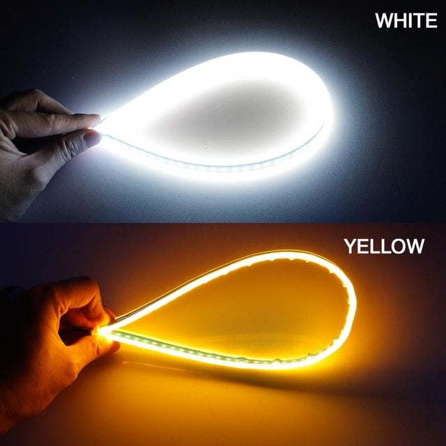 60cm New Slim Amber Sequential Flexible LED DRL For Headlight Strip Daytime Running Light With Yellow Turn Signal Lamp 12V - V.I.P Digital Presence