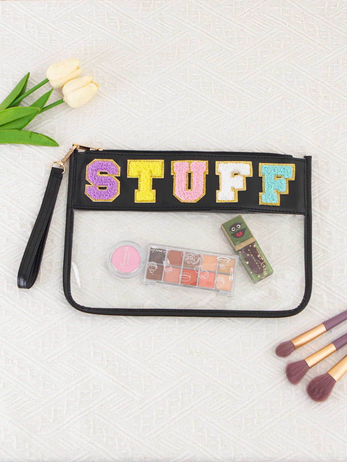 Snack sac de rangement transparent PVC zip pochette broderie lettre Hand Makeup Pack portable pu sac de toilette étanche - V.I.P Digital Presence