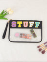 Snack sac de rangement transparent PVC zip pochette broderie lettre Hand Makeup Pack portable pu sac de toilette étanche - V.I.P Digital Presence