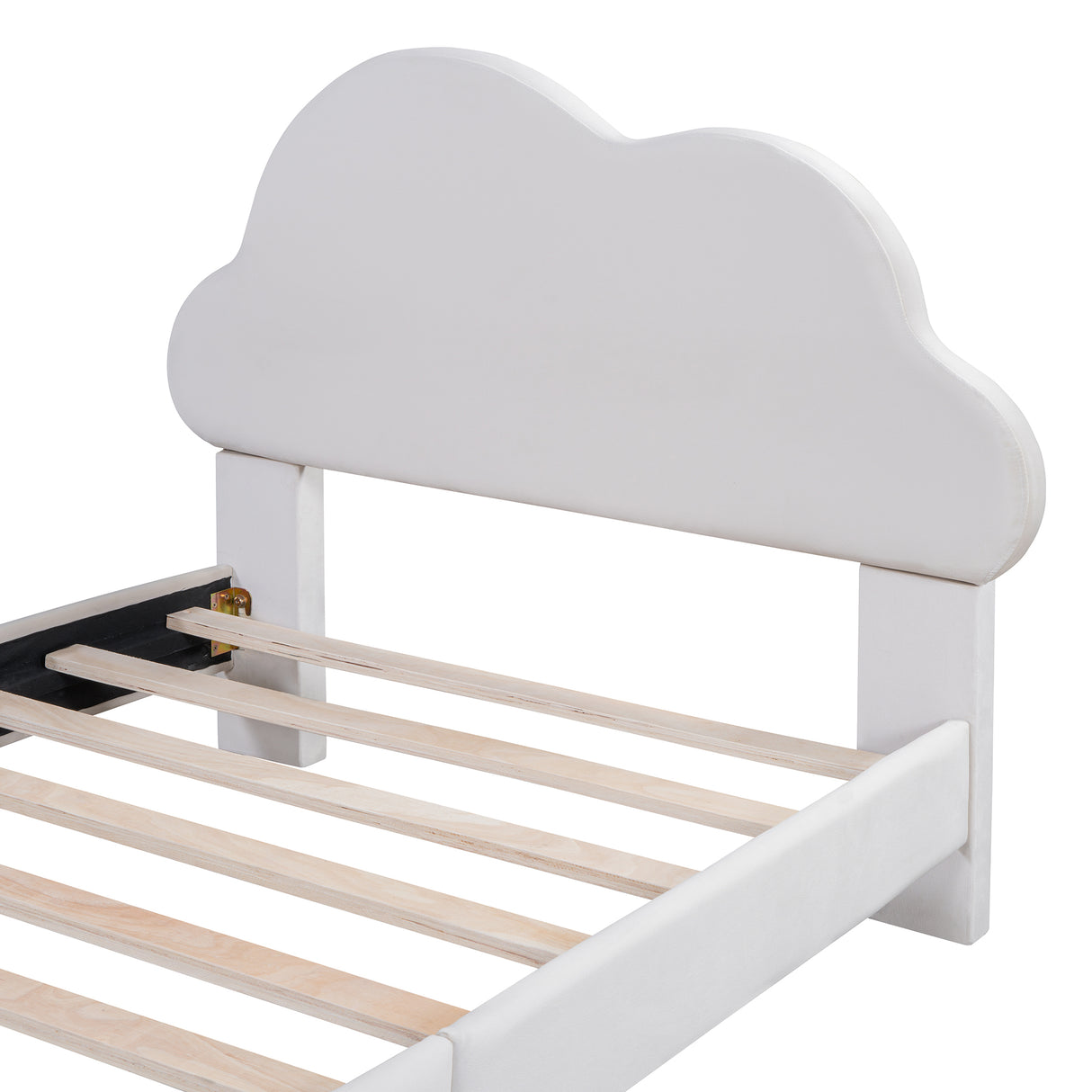 Twin Size Upholstered Cloud-Shape Bed ,Velvet Platform Bed with Headboard,No Box-spring Needed,Beige - V.I.P Digital Presence