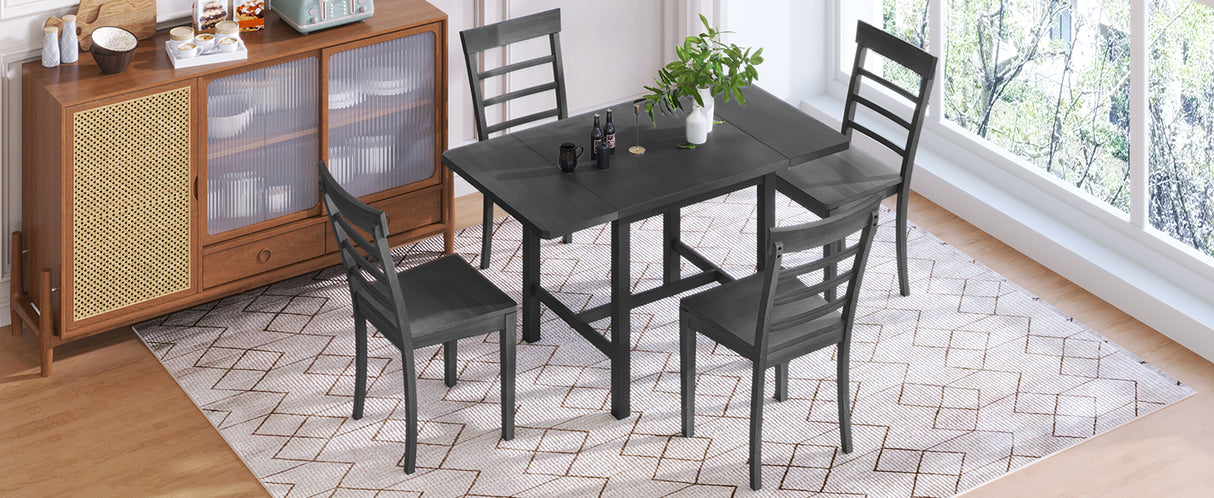 TOPMAX 5-piece square wooden pendant light expandable dining table set with 4 ladder back chairs  Gray - V.I.P Digital Presence