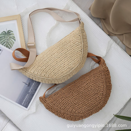 Sports Crossbody Bag Handmade Woven Dumpling Bag Breathable Semicircle Bag Versatile Rattan Bag Summer Beach Bag for Women Luxury - V.I.P Digital Presence