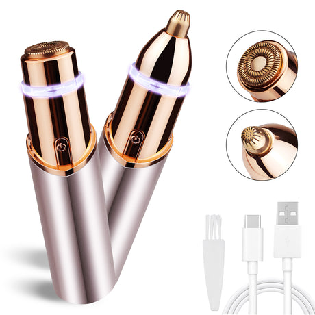 Rechargeable Eyebrow and Facial Hair Remover for Women 2 in 1 Razor with Built-in LED Light for Painless Hair Removal - V.I.P Digital Presence