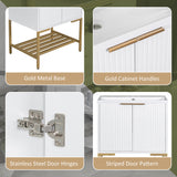24" Bathroom Vanity with Sink, Bathroom Vanity Cabinet with Two Doors and Gold Metal Frame, Open Storage Shelf, White - V.I.P Digital Presence
