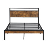 Queen Size Metal Platform Bed Frame with Wooden Headboard and Footboard with USB LINER - V.I.P Digital Presence