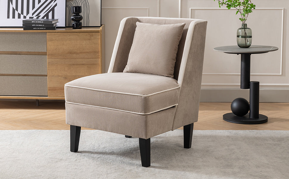 Velvet Upholstered Accent Chair with Cream Piping, Tan and Cream - V.I.P Digital Presence