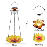 Solar Hanging Bird Bath for Outdoors 24 inch Glass Bird Feeder Sunflower Tray Crackle Ball Light Waterproof Yard Garden Decorati - V.I.P Digital Presence
