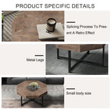 Wooden octagonal retro patchwork craft 30 inch wooden tabletop cross metal leg coffee table (antique brown) - V.I.P Digital Presence