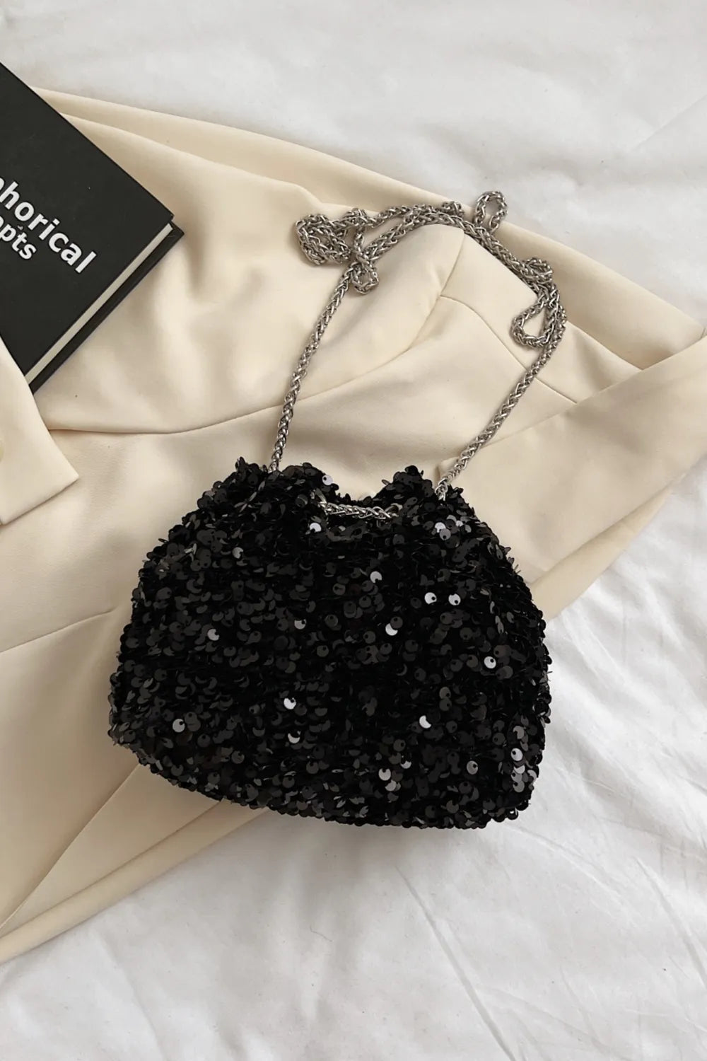 Sequin Chain Drawstring Bucket Bag - V.I.P Digital Presence
