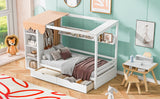 Twin size House Bed with Two Drawers and Wardrobe,White - V.I.P Digital Presence