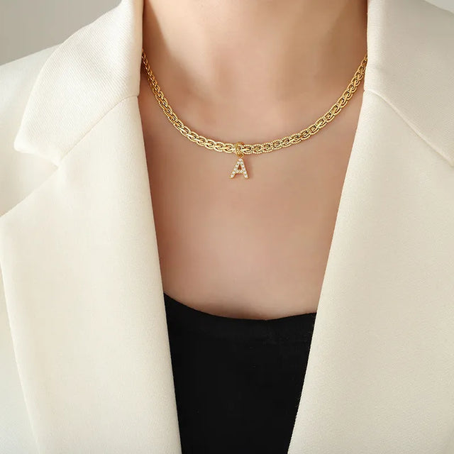Brass Inlaid Zircon Letter Pendant Necklace - V.I.P Digital Presence