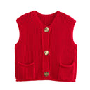 Street Fashion Crochet Hollow Vest Solid Color Versatile Round Neck Jacket - V.I.P Digital Presence