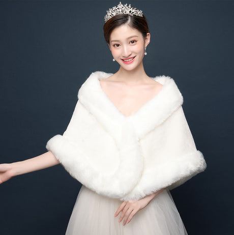 Bride's wedding dress fur shawl women's warm white cloak cheongsam jacket red cloak - V.I.P Digital Presence