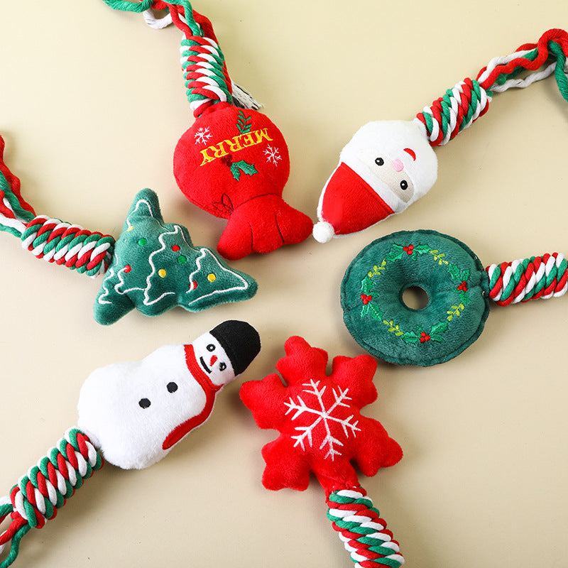 Christmas Cotton Rope Pet Plush Toy Teeth Grinding Durable Cartoon Self Hi Dog Toy Cat Supplies - V.I.P Digital Presence