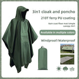Poncho impermeable militar 3 en 1 para exteriores, con capucha y mangas, impermeable, para motocicleta, camping, senderismo, viajes, ropa impermeable, tienda de campaña.