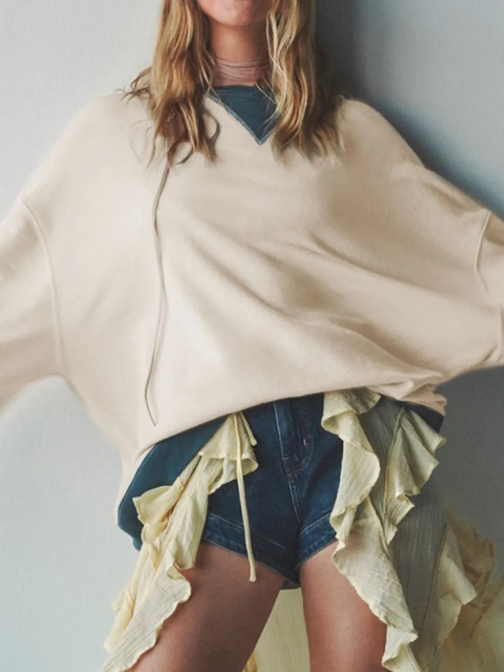 Contrast Dropped Shoulder Long Sleeve Sweatshirt - V.I.P Digital Presence