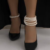 Light luxury style imitation pearl sexy chain ankle chain double-layer temperament bead ankle loop - V.I.P Digital Presence