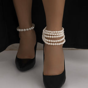 Light luxury style imitation pearl sexy chain ankle chain double-layer temperament bead ankle loop - V.I.P Digital Presence