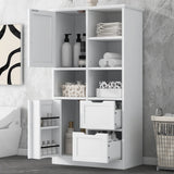 Bathroom storage cabinet with doors and drawers, multiple storage spaces, independent, open adjustable shelves, white - V.I.P Digital Presence