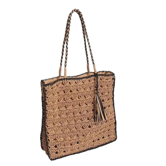 Square tassel single shoulder grass woven bag small fresh hollow handmade grass woven bag women's beach bag - V.I.P Digital Presence
