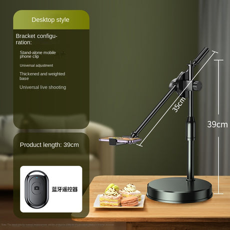 Mobile Phone Overhead Shooting Stand for Food Photography, Drawing, and Live Streaming - Adjustable Dual-Camera Position Desktop Phone Holder with Fill Light - V.I.P Digital Presence
