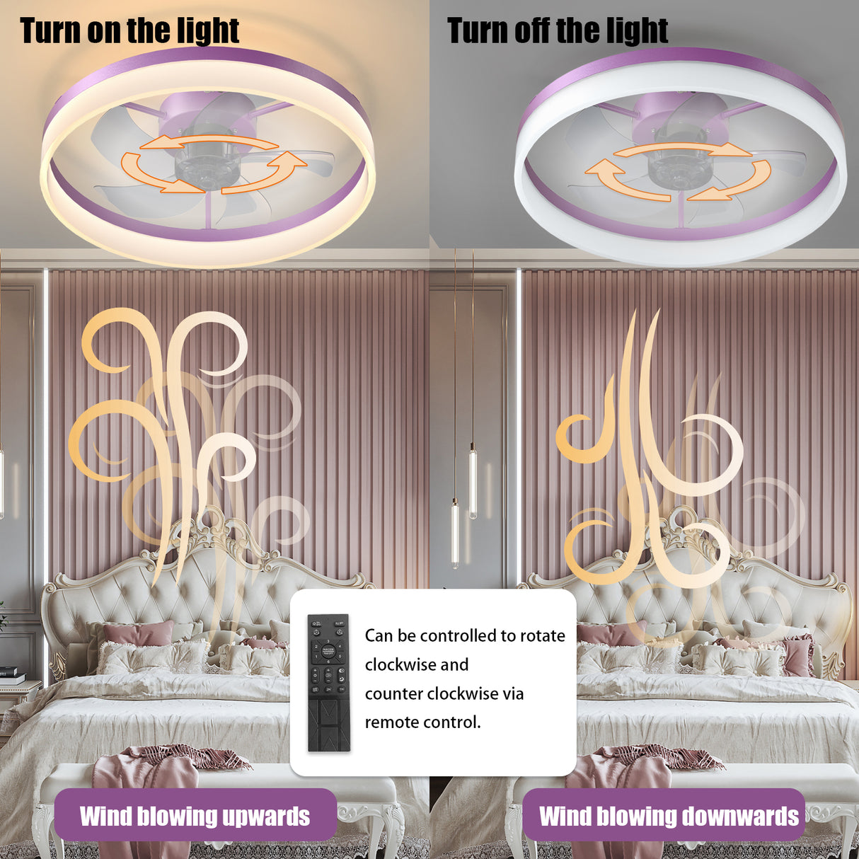 Ceiling Fans with Lights Dimmable LED Embedded installation of thin modern ceiling fans(Purple) - V.I.P Digital Presence