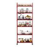 Red 6-story ultra-thin rolling storage cart, mobile shelves with wheels, metal wire storage rack with baskets - V.I.P Digital Presence