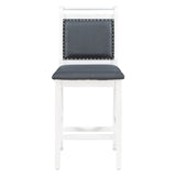 TOPMAX 3-Piece Wood Counter Height Drop Leaf Dining Table Set with 2 Upholstered Dining Chairs for Small Place White+Gray