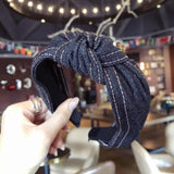 New Fashion Denim Hairband Wide Side Headband Center Knot Headwear Soft Turban Hair Accessories - V.I.P Digital Presence