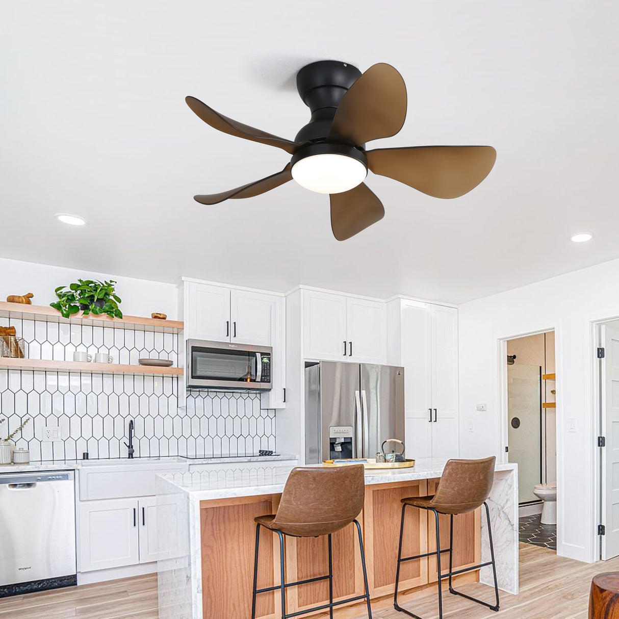 29 Inch Low Profile Flush Mount Ceiling Fan with Light Reversible Motor Remote Control - V.I.P Digital Presence