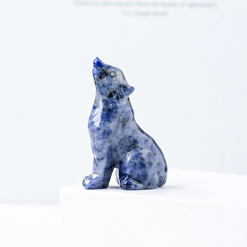 Natural crystal wolf cub carving piece, crystal animal raw stone, mineral specimen, home decoration ornament - V.I.P Digital Presence
