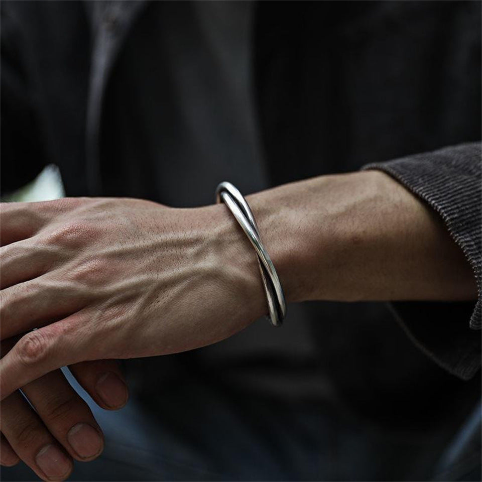 Handmade Twisted Wire Bracelet Men's Trendy Retro Pure Silver Open Bracelet Niche Design Jewelry - V.I.P Digital Presence