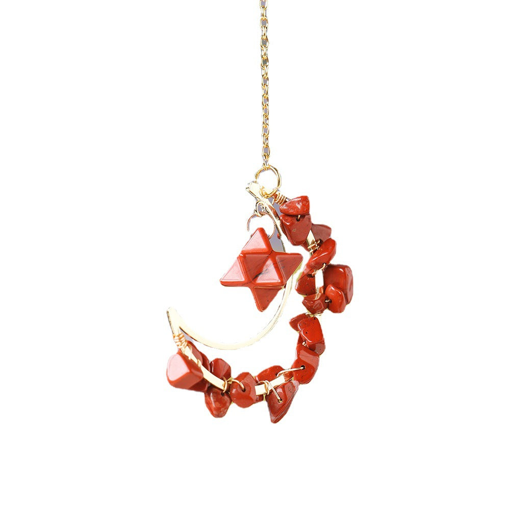 Natural crystal broken stone moon pendant Melkaba DIY woven wind chime pendant decoration crystal ornament gift - V.I.P Digital Presence
