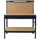 Steel Workbench Tool Storage Work Bench Workshop Tools Table W/Drawer and Peg Board ,4xAC outlets 2xUSB Ports - V.I.P Digital Presence