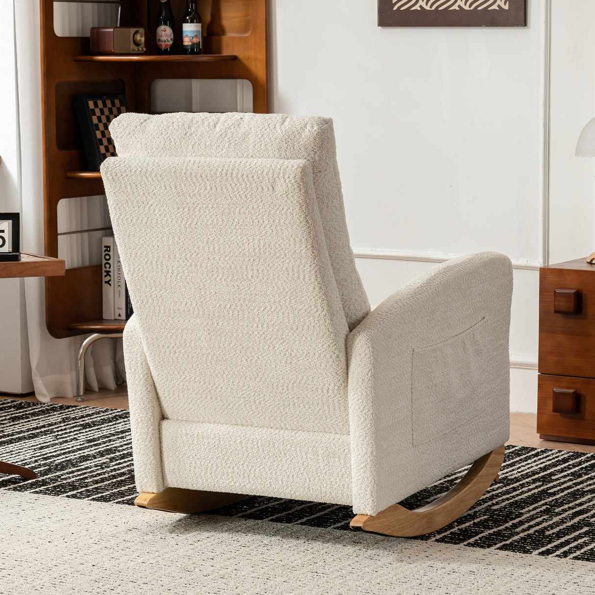Accent Rocking  Chair with Footrest High Back Rubber Wood Rocking Legs Bedroom Living Space - V.I.P Digital Presence