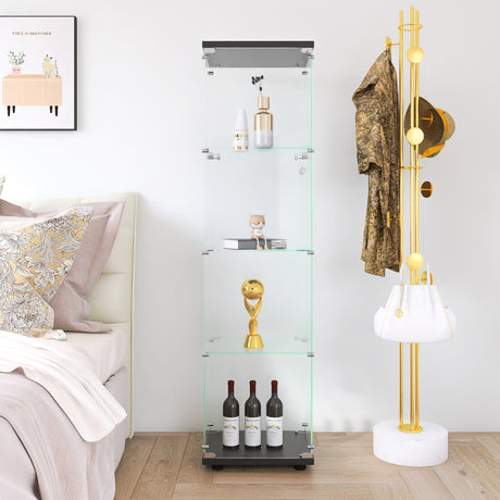 4 glass display cabinets with door shelves, floor standing antique bookshelf, 64.7 "* 16.7" * 14.3 ", black - V.I.P Digital Presence