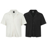 Texture sensation lapel short sleeved shirt for men simple solid color Cuban collar shirt - V.I.P Digital Presence