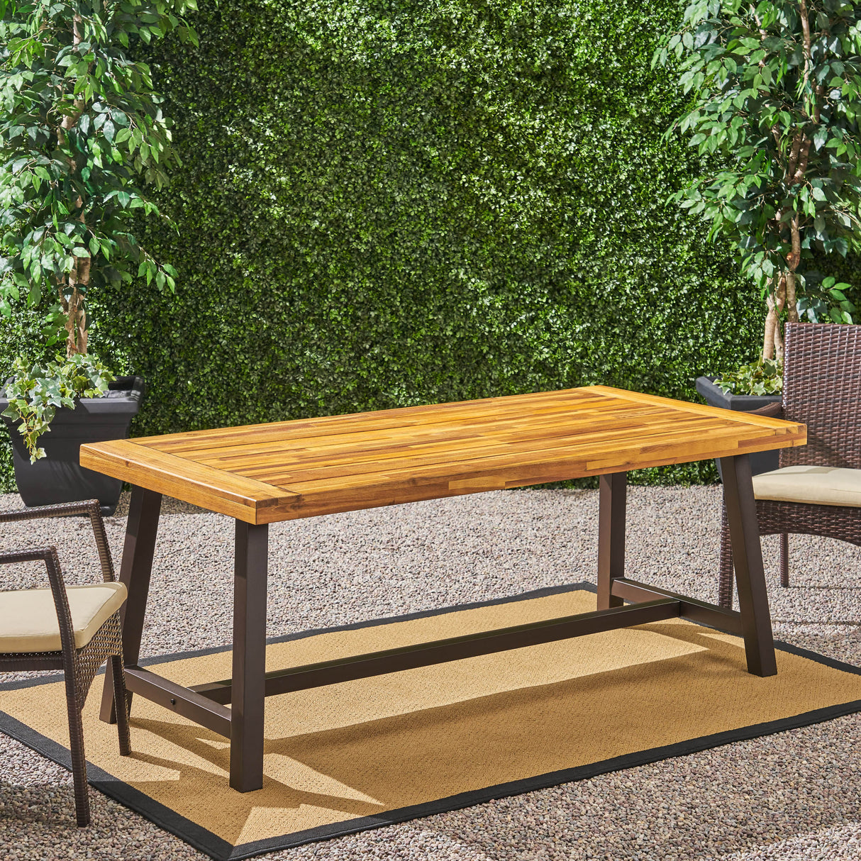 Carlie Outdoor Sandblast Finished Dining Table with Rustic Metal Finished Iron Legs - V.I.P Digital Presence