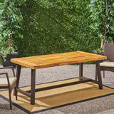 Carlie Outdoor Sandblast Finished Dining Table with Rustic Metal Finished Iron Legs - V.I.P Digital Presence