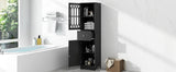 Tall Bathroom Cabinet, Freestanding Storage Cabinet with Drawer and Doors, MDF Board, Acrylic Door, Adjustable Shelf, Black - V.I.P Digital Presence