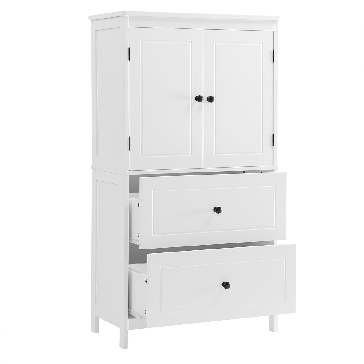 Bathroom Storage Cabinet, Cabinet with Two Doors and Drawers, Adjustable Shelf, MDF Board, White - V.I.P Digital Presence