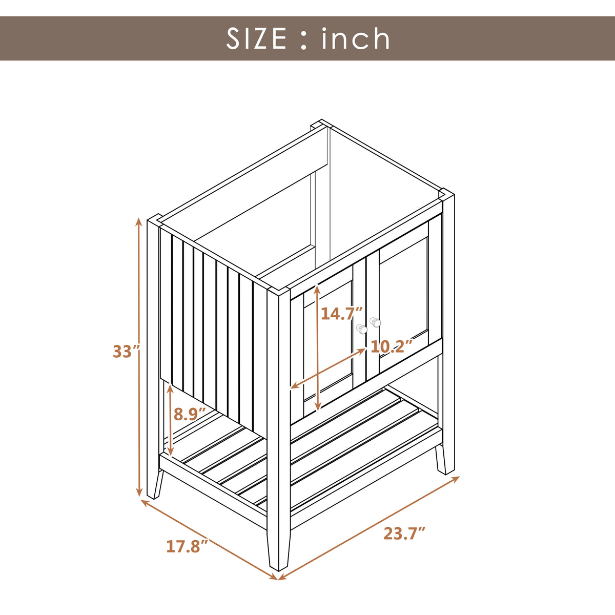 24" Bathroom Vanity Base Only, Soild Wood Frame, Bathroom Storage Cabinet with Doors and Open Shelf, White - V.I.P Digital Presence
