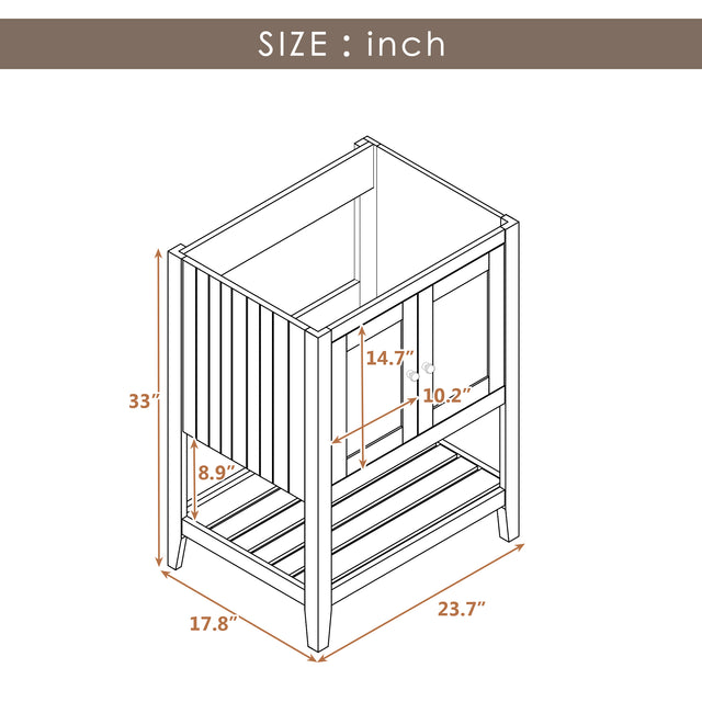 24" Bathroom Vanity Base Only, Soild Wood Frame, Bathroom Storage Cabinet with Doors and Open Shelf, White - V.I.P Digital Presence