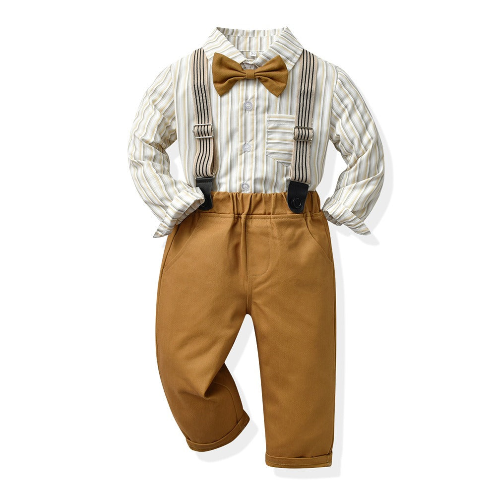 Children's Clothing Autumn Korean Version Multi-Color Plaid Long Sleeve Cotton Shirt Suspenders Boys' Suit - V.I.P Digital Presence