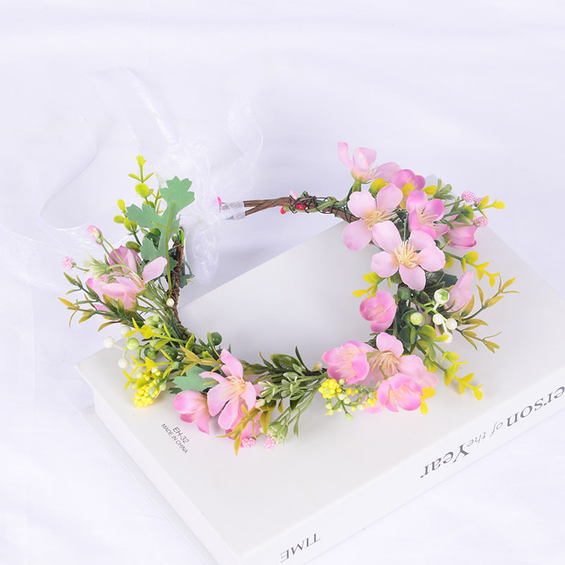 Flower Wreath Simulation Flower Leaves Hair Strap Photography Retro Hanfu Bridal Girl Flower Wreath Headwear - V.I.P Digital Presence