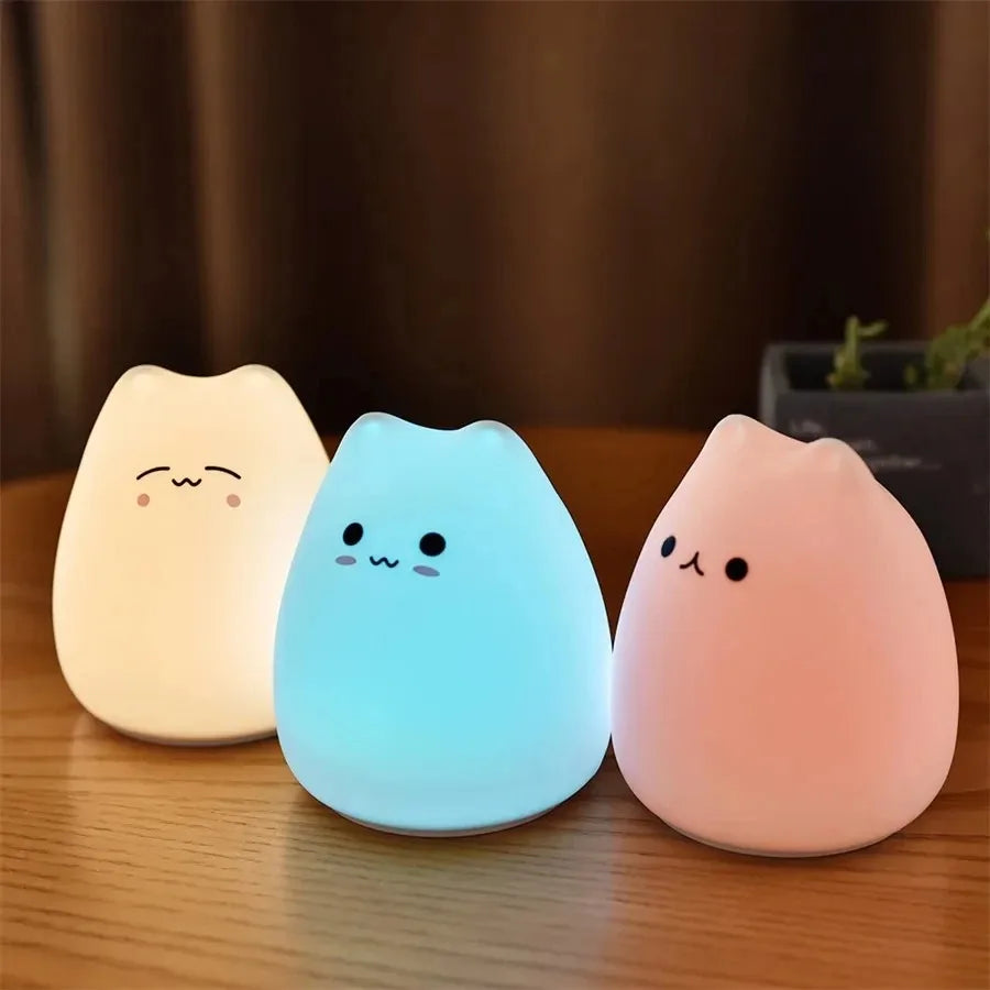 Touch Night Light Colorful Cat Silicone Animal Light Led Cartoon Lamp Bedroom Decoration Lights Bedside Lighting - V.I.P Digital Presence