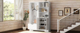 Multi-functional Hall Tree with Storage Shelves Drawers Cabinet Elegant Hallway Shoe Cabinet with Bench Modern Coat Rack White - V.I.P Digital Presence