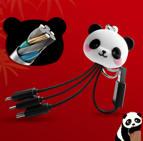 Cartoon Panda One Drag Three Data Wires Cute Keychain Panda Three in One Fast Charging Mobile Phone Charging Cable - V.I.P Digital Presence