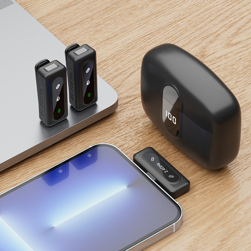 Wireless lavalier microphone J50 intelligent noise reduction digital display charging compartment digital display mini microphone - V.I.P Digital Presence