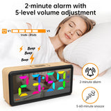 LED Wood-Grain Wooden Clock, RGB Color-Changing Dimming, Daylight Saving Time & Week Display, Desktop Electronic Alarm Clock - V.I.P Digital Presence